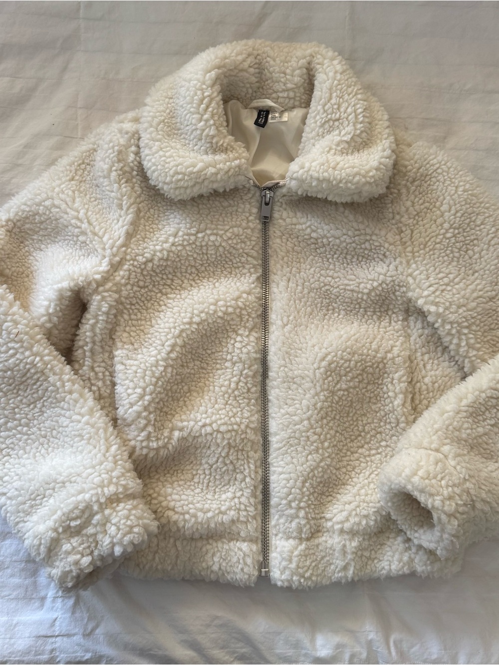H&M cream white sherpa jacket in XS